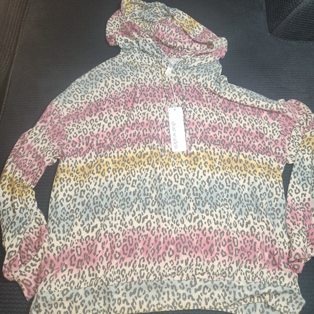 Dear Scarlett Super Soft Lightweight Pastel Leopard Print Hoodie Large NWT